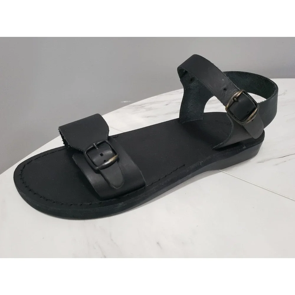 NEW SIZE 45‎ Jerusalem Biblical Sandals Flip Flop Leather black the original
